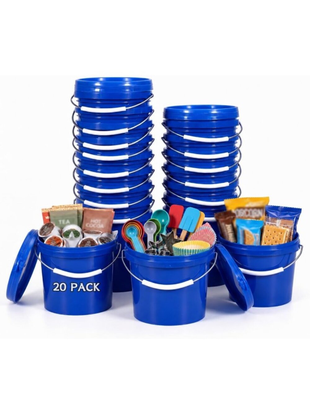 20 Mini Plastic Buckets with Lids & Handles - Small Food Storage & Party Favors